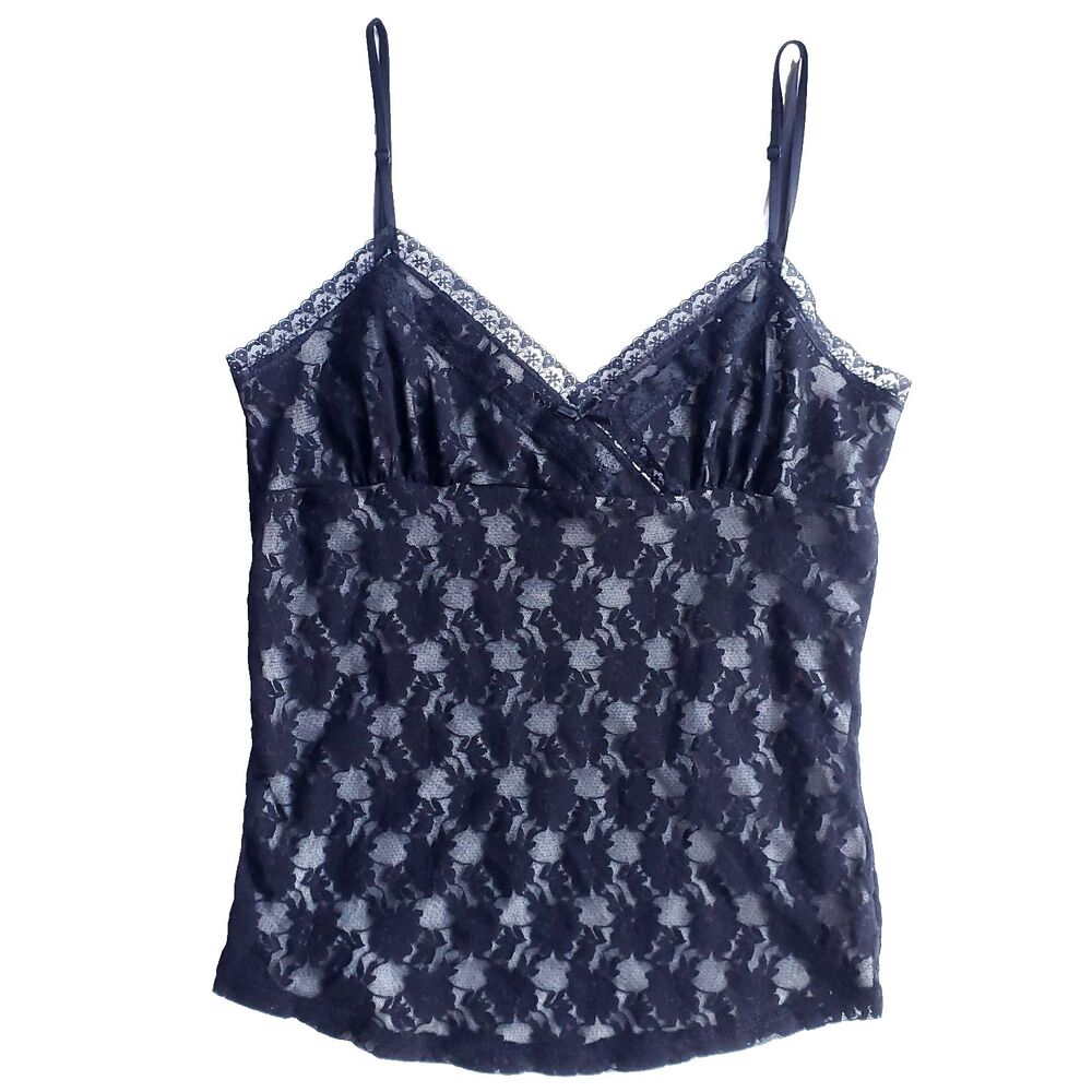Black Floral Lace Babydoll Cami Tank Top Sz 6 Whimsigoth Dark Fairy Grunge Lined